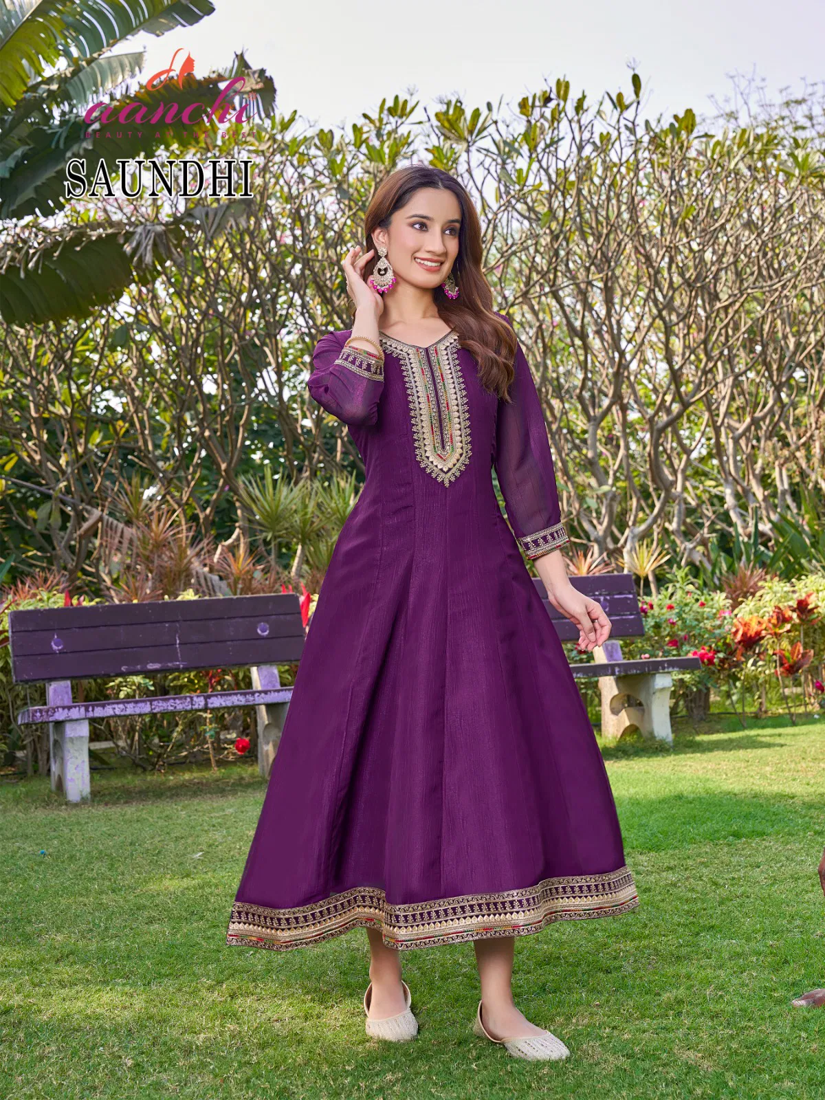 Saundhi By Aanchi Crunchy Flair Kali Cut Kurtis Wholesale Market In Surat