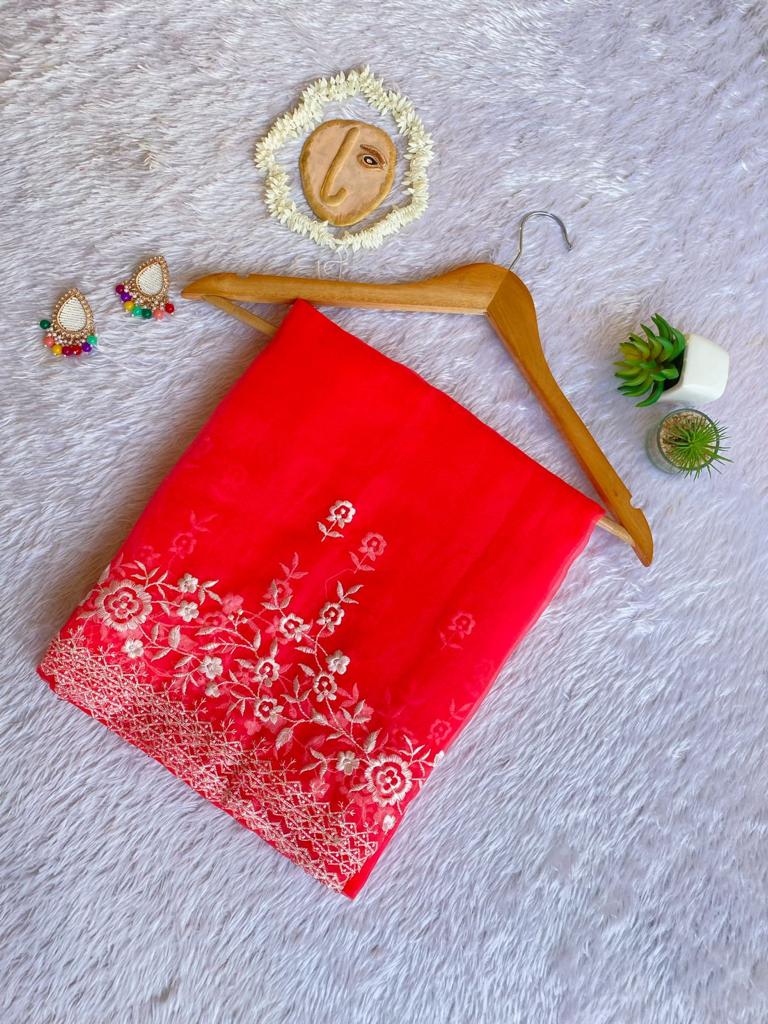 MC 110 Organza Printed Embroidery Work Sarees Catalog