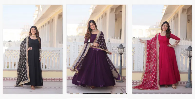 Jf 957 59 Designer Faux Georgette Gown With Dupatta Wholesale Online