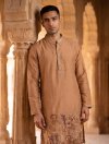 Cognac Outluk Wedding Vol 54 Heavy Lachaka Mens Kurta With Pajama 5401