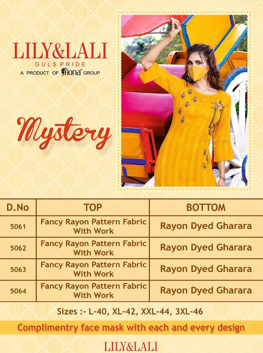 Lily & Lali Mystery Designer Partywear Fancy Rayon with Pattern Fabric Embroidery Kurtis with Gharara Collections