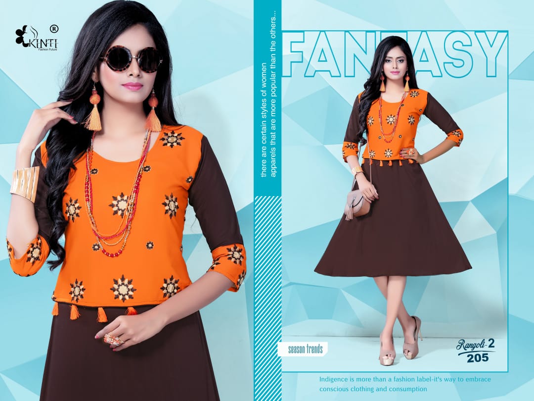 Kinti Rangoli 2 Fancy Ethnic Wear Rayon Embroidery work Designer Kurtis Collection
