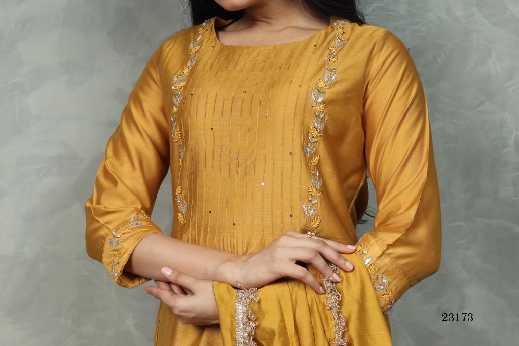 Indira 23173 Yellow Pure chanderi silk Kurti With Bottom Dupatta
