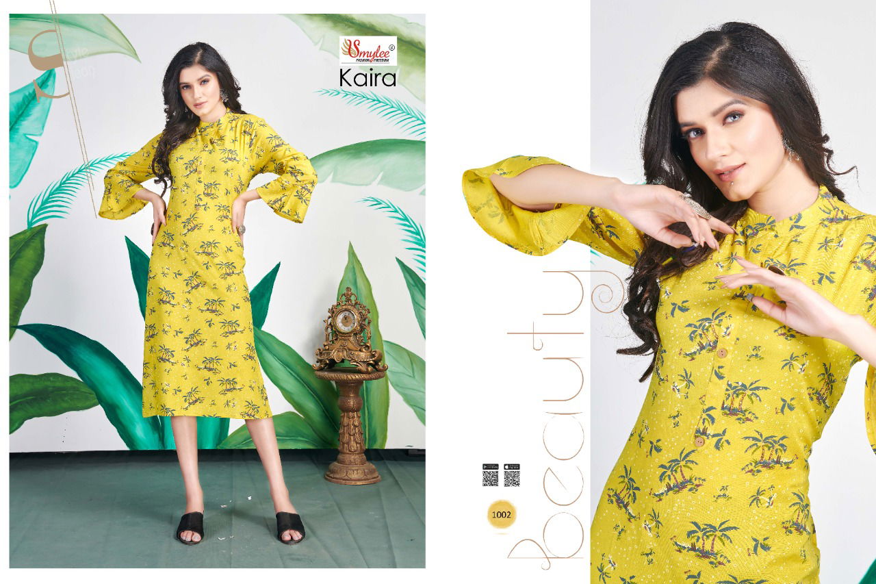 Smylee Kaira Latest Casual Wear Heavy print rayon Designer Kurtis Collection
