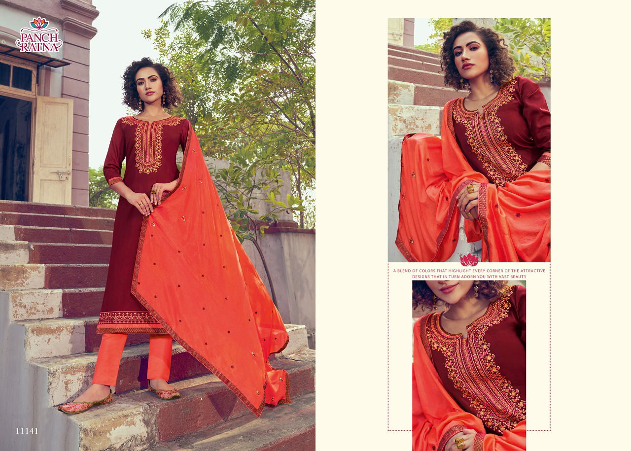 KESSI(PANCH RATNA) MAHIRA Latest Designer Festive Wear Jam Silk Work With Diamond Work Top With Four Side Border Dupatta collection