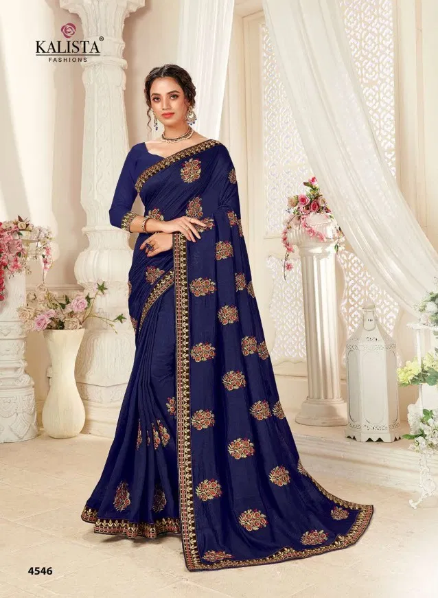 KALISTA EURO Latest Fancy Festive Wear Vichitra Silk Designer Embroidery Work saree Collection