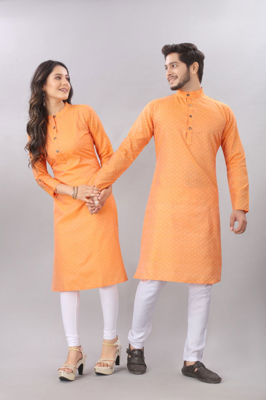 Sabella Latest Fancy Designer fancy Party Wear Couple Kurta Cotton Jacquard Couple Kurta Collection
