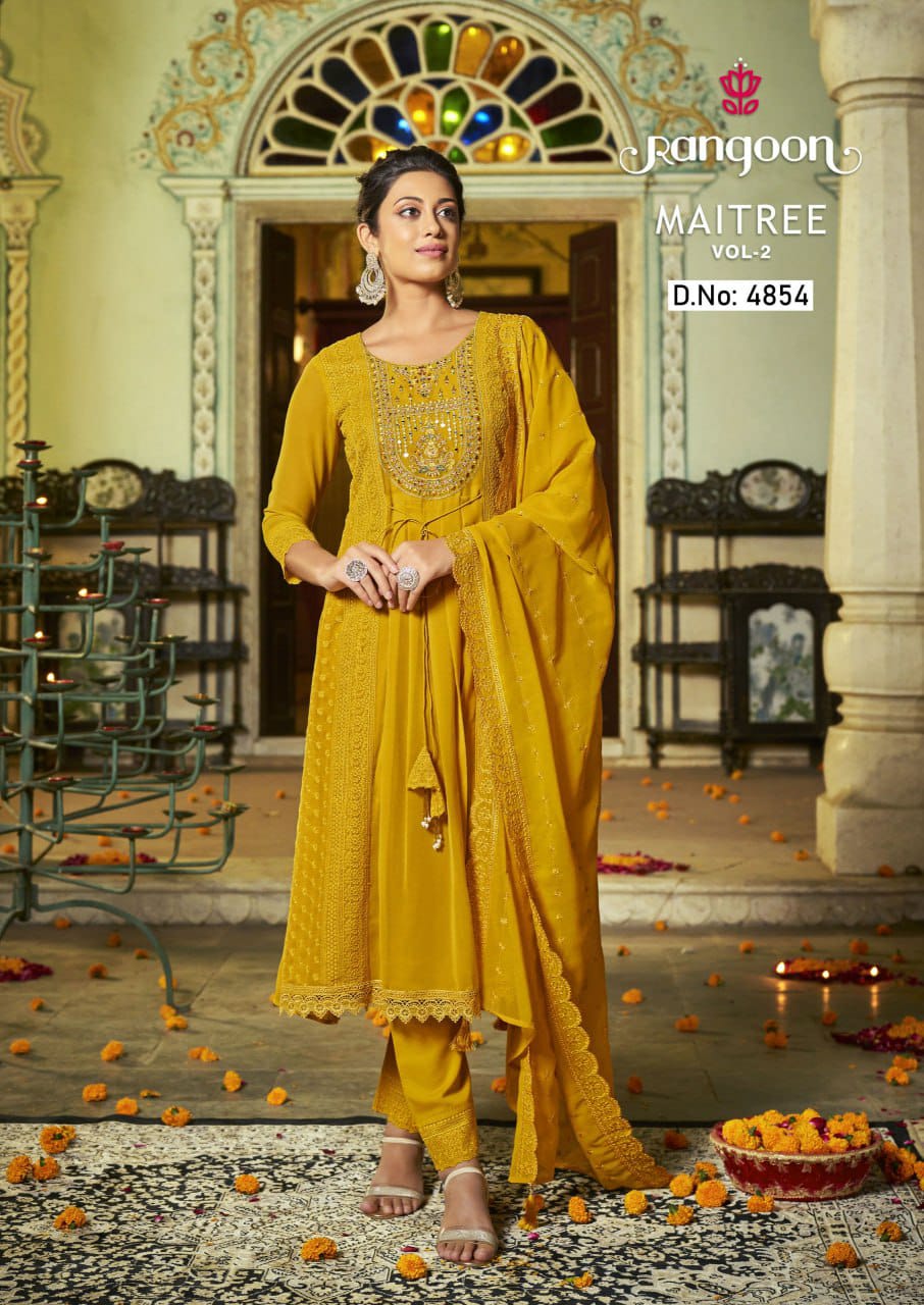 Maitree Vol 2 By Rangoon Georgette Kurti With Bottom Dupatta
