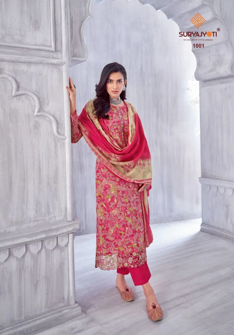 Kia Vol 1 by Suryajyoti Lawn Foil Printed Dress Material Exporters In India