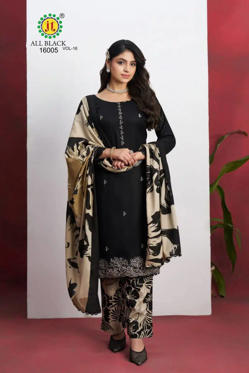 All Black Vol 16 By Jt Rayon Embroidered Dress Material Wholesale Shop In Surat
