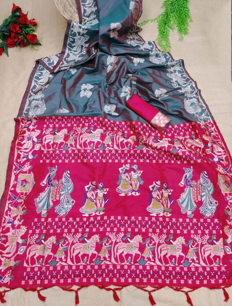 Kc 321 Festive Wear Printed Raw Silk Saree Online Wholesale