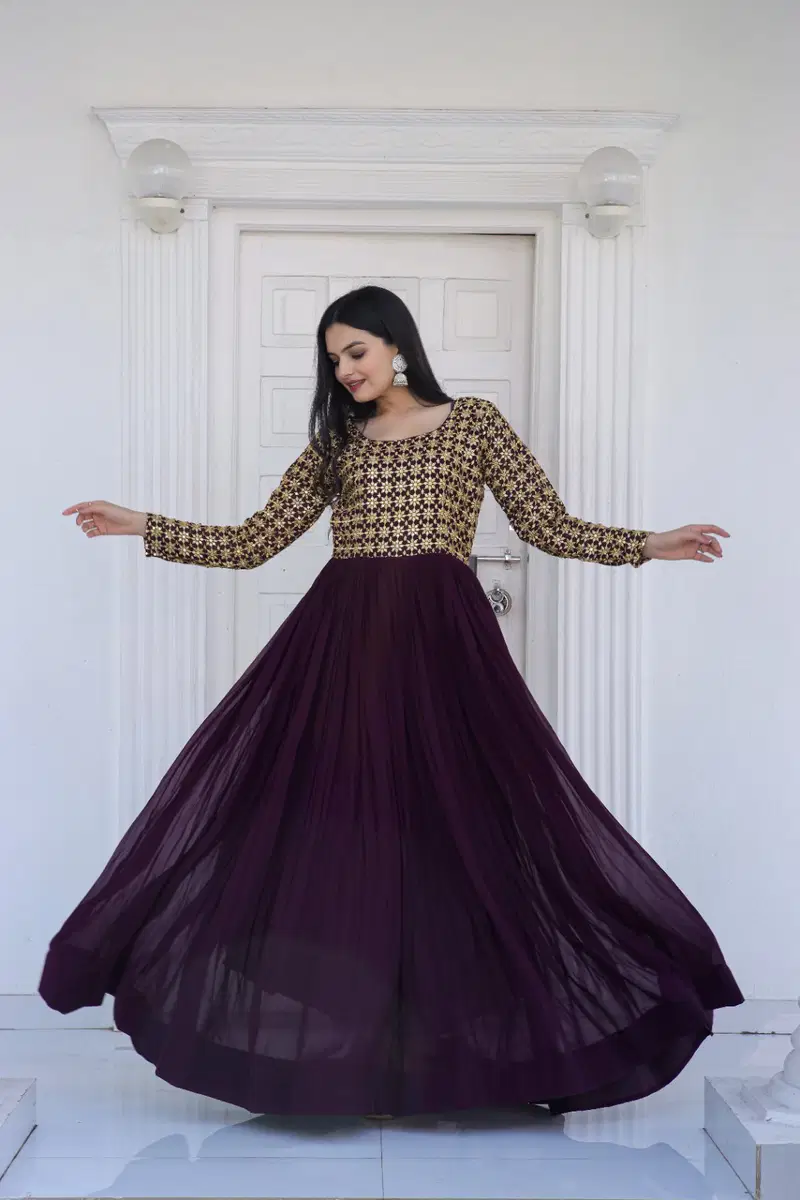 KA 1034 Long Faux Blooming Anarkali Gown Catalog