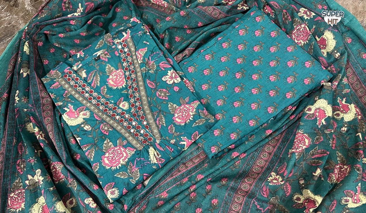 KF Teal Blue Kalaai Hand Block Printed Kurti With Bottom Dupatta Exporters In India