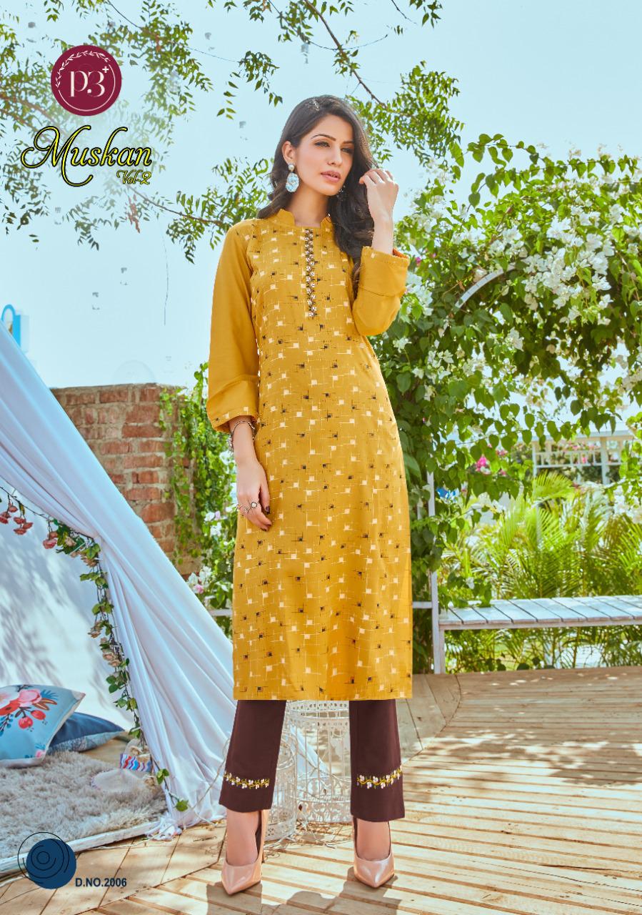 P3 Muskan 2 Latest Fancy Regular Wear Embroidery Work Rayon Kurti With Bottom Collection
