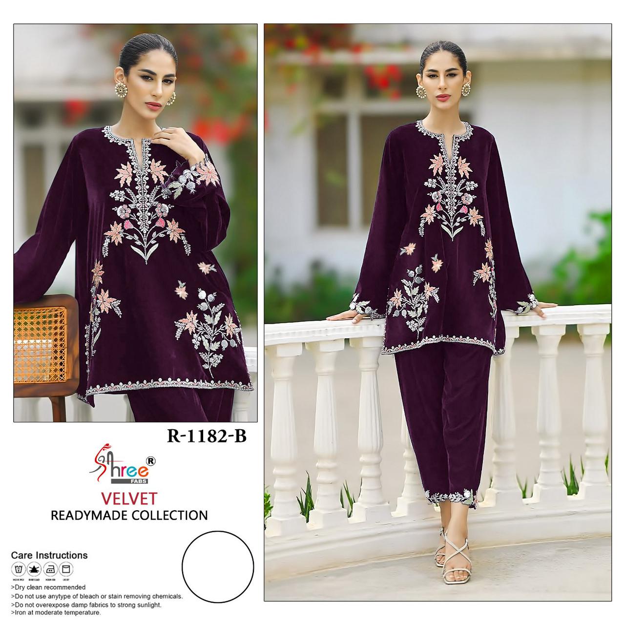 V 1182 Velvet Designer Pakistani Kurti With Bottom Catalog