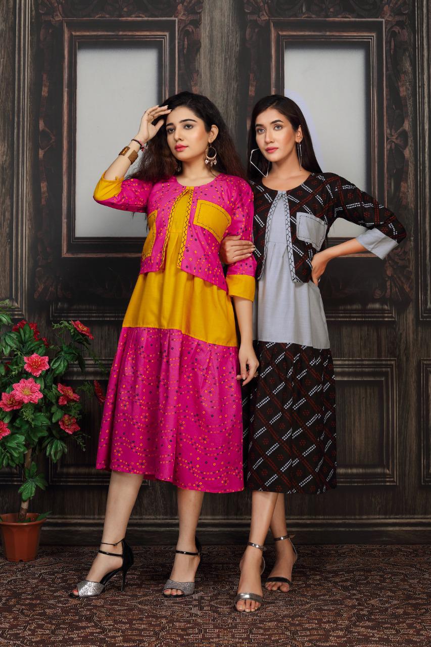 Kinti Nagma Printed Cotton Printed Designer Anarkali Kurti With Attached Jacket Collection
