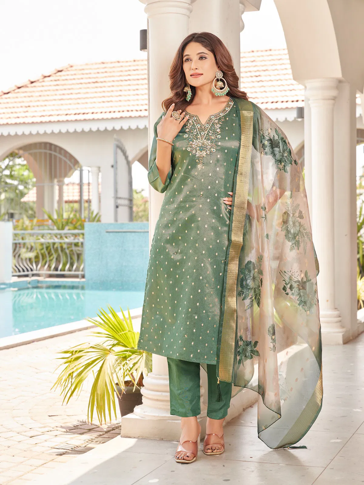 Jeep By Aanchi Shimmer Jacquard Online Kurti With Bottom Dupatta Wholesale