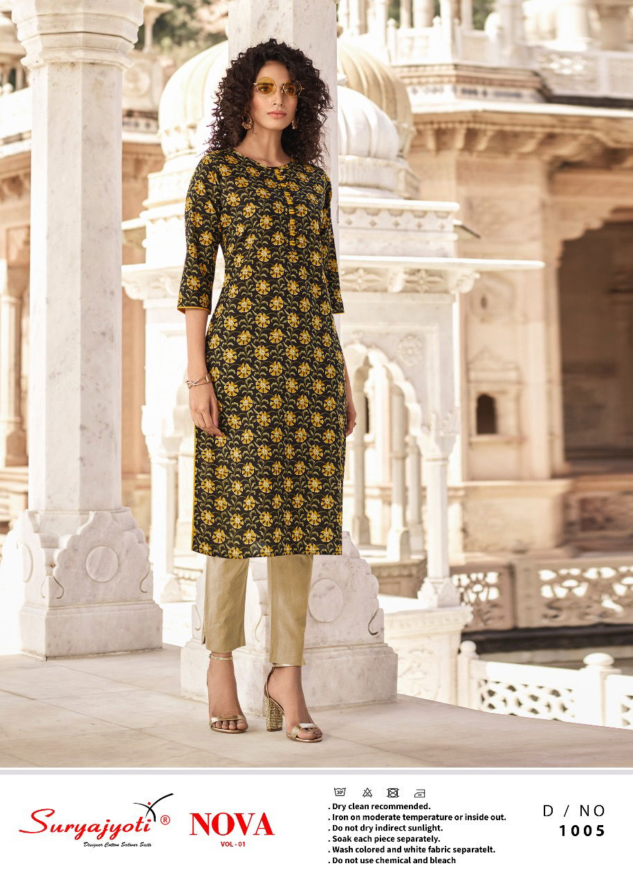 Suryajyoti Nova 1 Latest Fancy Designer Regular Casual Wear Lawn Cotton Printed Kurti Collection
