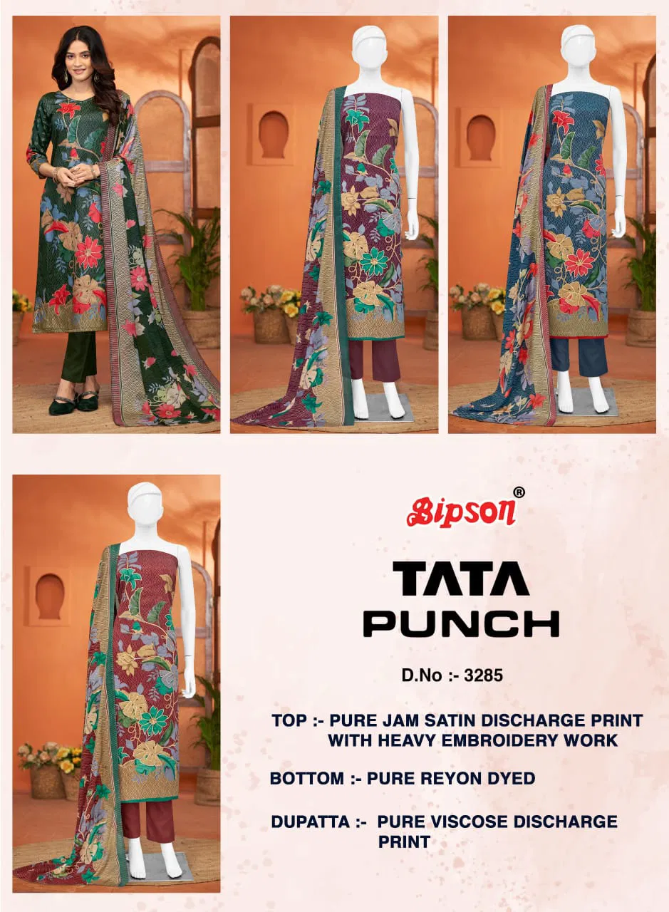 Tata Punch 3285 By Bipson Jam Satin Dress Material Wholesalers in Delhi