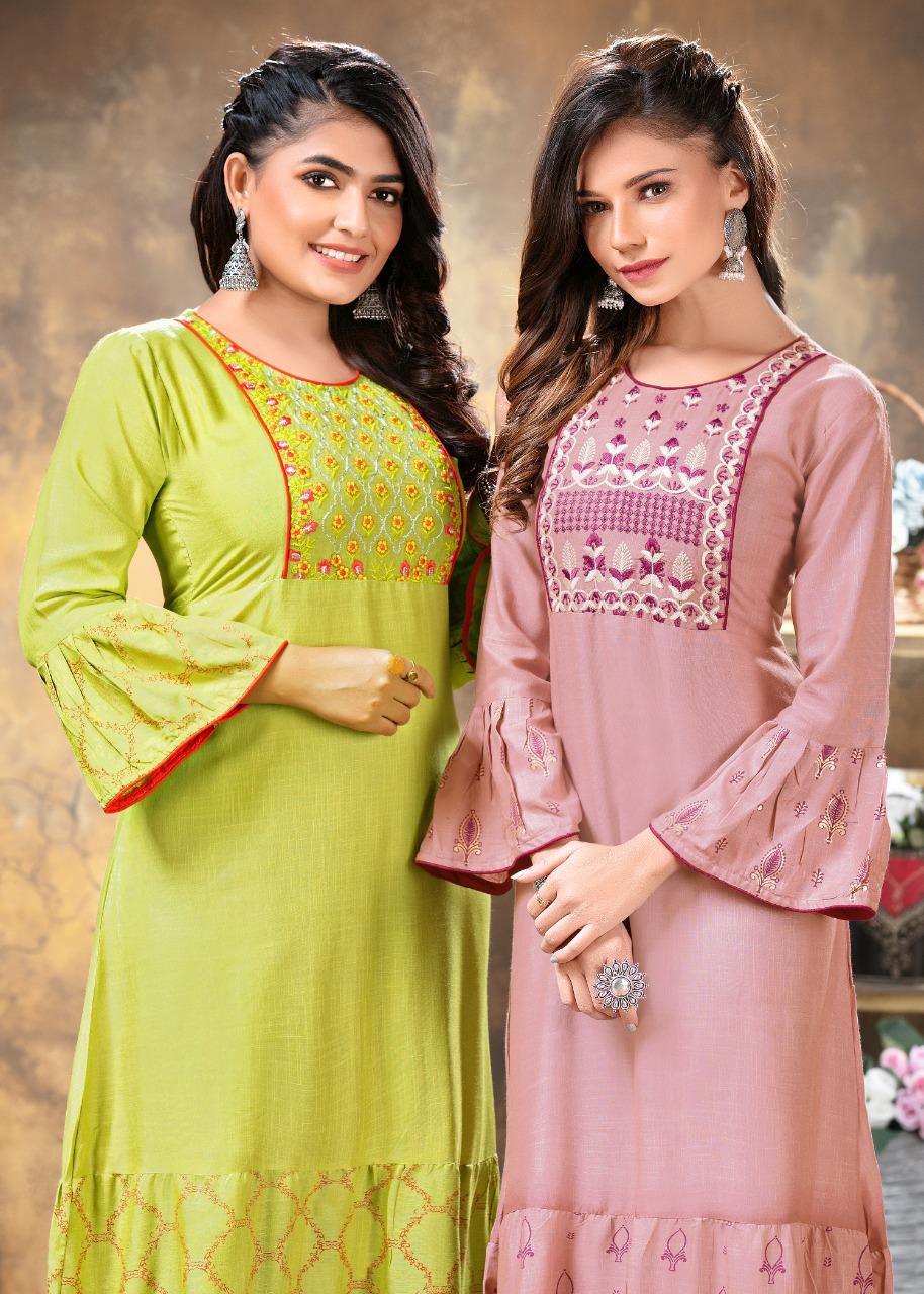 Ft Liva 2 Latest Fancy Heavy Rayon Printed Ethnic Wear Long Kurtis Collection
