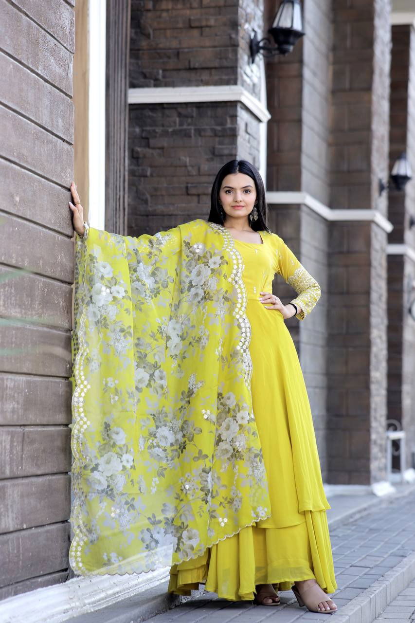 KA 1037 Faux Blooming Designer Gown With Dupatta Wholesale Shop In Surat