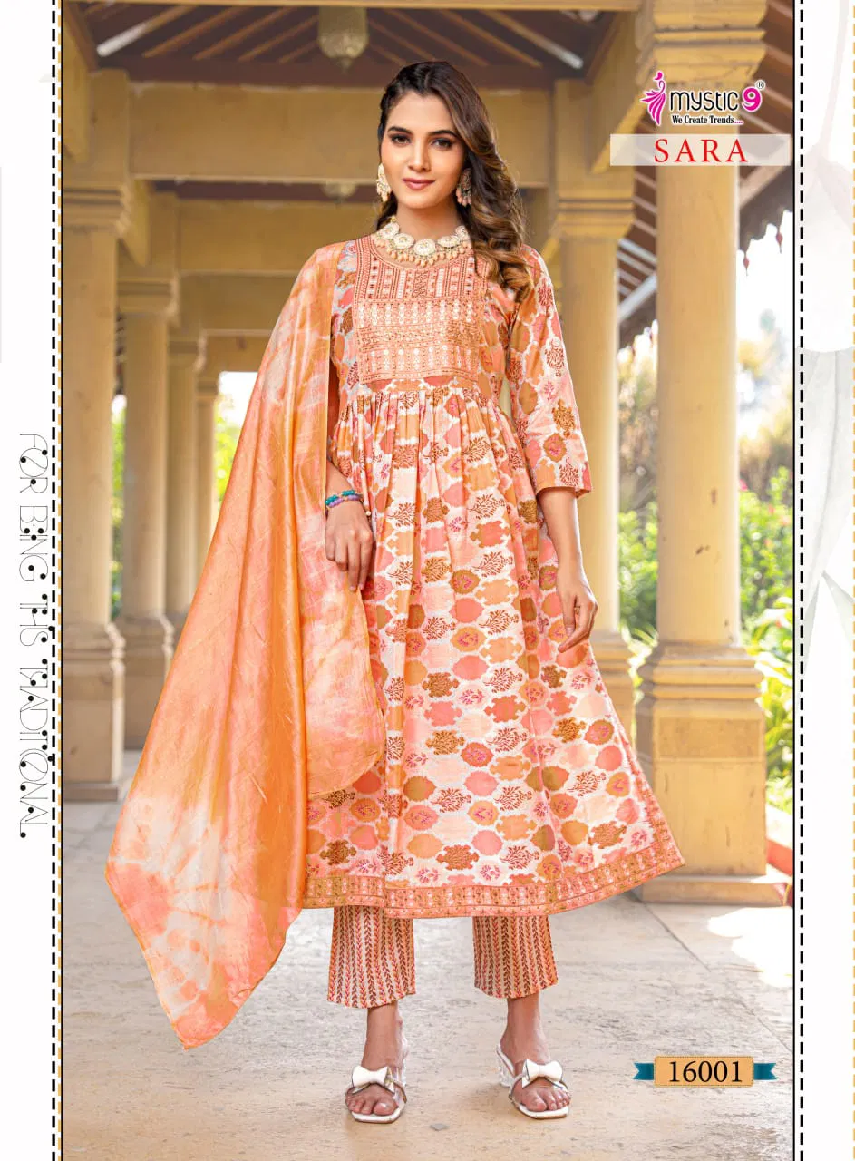 Sara Vol 16 By Mystic 9 Rayon Kurti With Bottom Dupatta Suppliers In India 