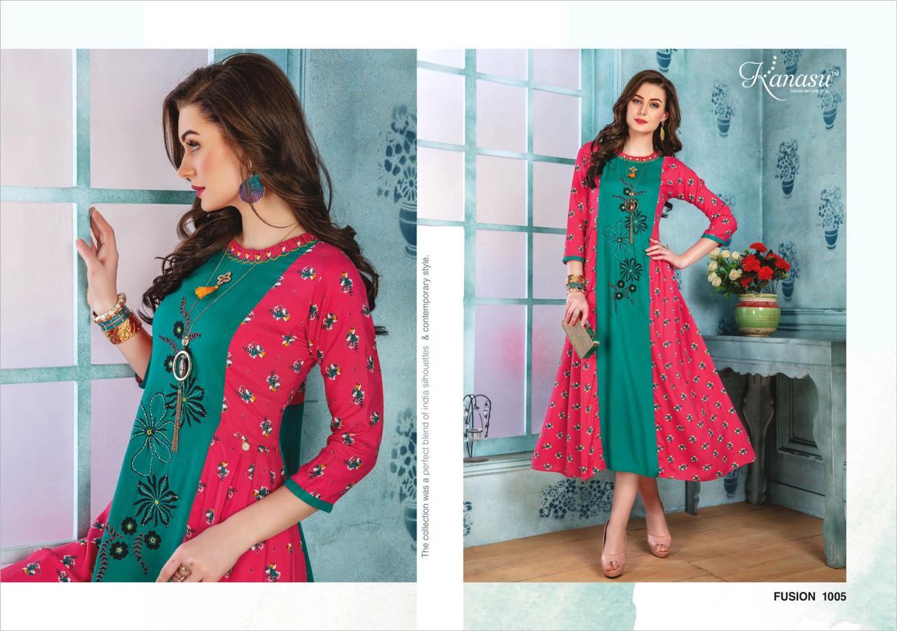 Kanasu Fusion Latest Designer Round Anarkali Style Long Kurtis Collection 