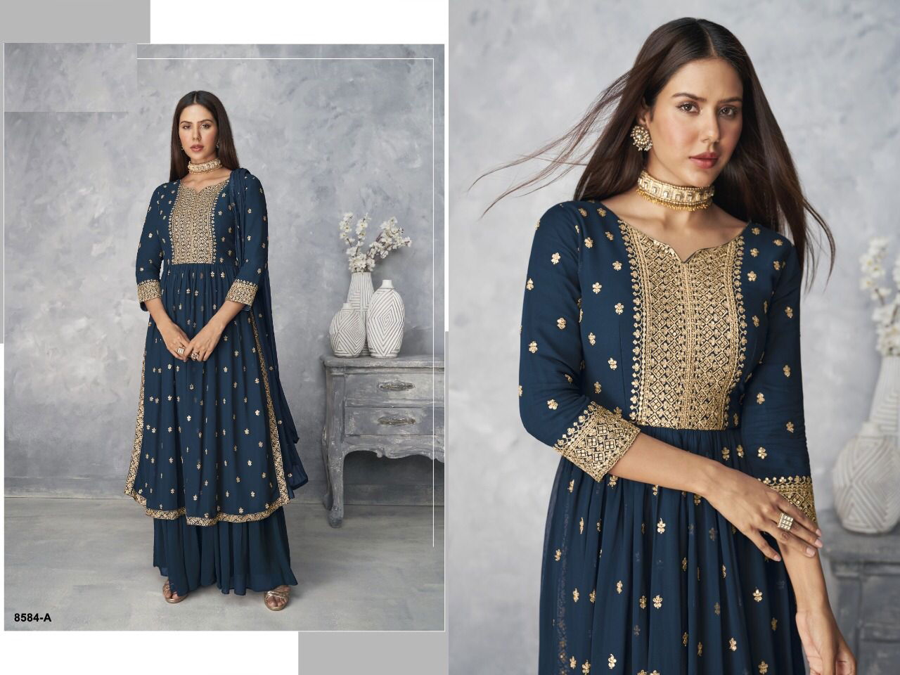 Super Hit 8584 Fancy Wedding Wear Georgette Heavy Embroidery Salwar Kameez