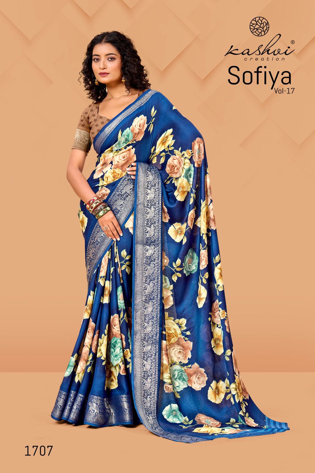 Sofiya Vol 17 By Kashvi Dull Moss Zari Border Printed Saree Orders In India