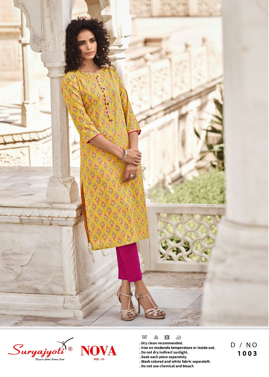 Suryajyoti Nova 1 Latest Fancy Designer Regular Casual Wear Lawn Cotton Printed Kurti Collection
