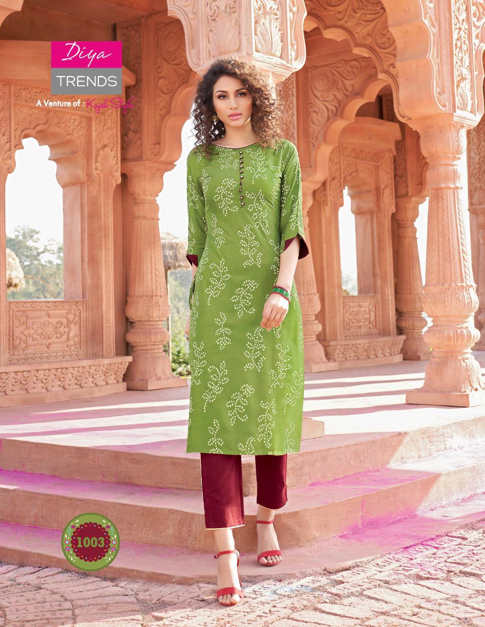 DIYA TRENDS LAUNCH NEW BANDHEJ VOL 1 BANDHANI PRINT DESIGNER EMBROIDERY KURTI WITH PLAZZO,PANT,SKIRT & SHARARA