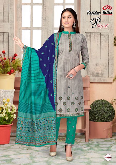 Patidar P Style 40 Latest Designer daily wear Pure Cotton Dress Material Collection 
