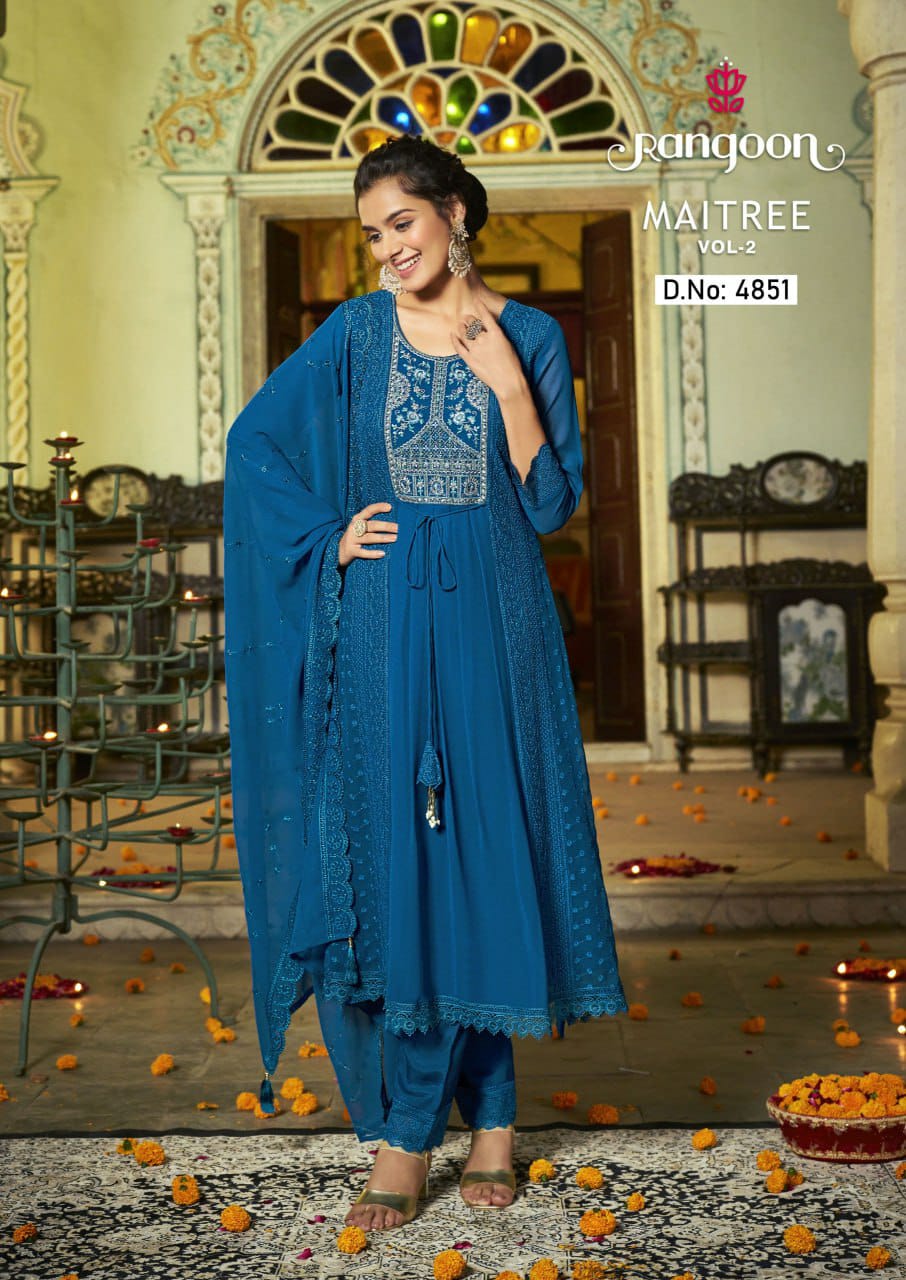 Maitree Vol 2 By Rangoon Georgette Kurti With Bottom Dupatta
