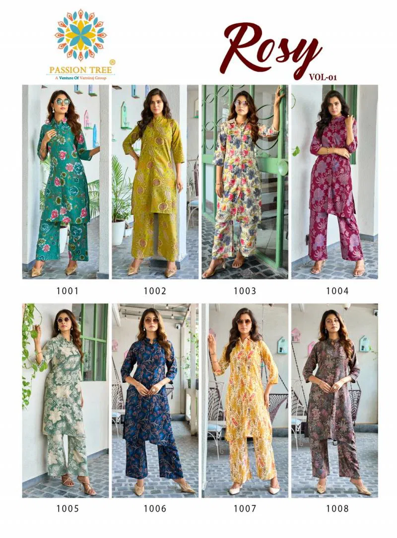 Rosy Vol 1 By Passion Tree Rayon With Discharge Printed Co Ord Set Wholesalers In Delhi