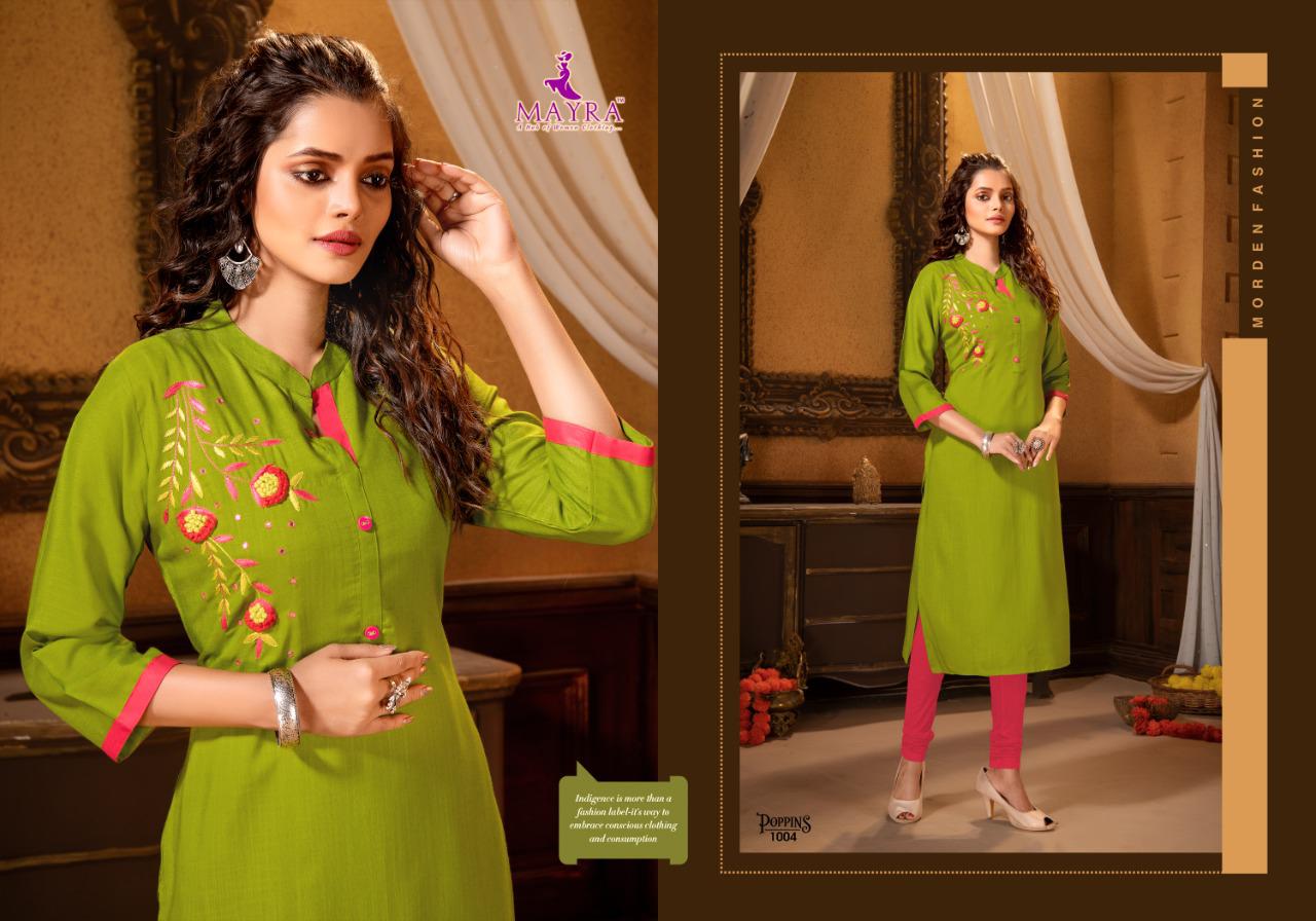 Mayra Poppins Latest Fancy Designer Ethnic Wear Rayon Heavy Kurti Collection

