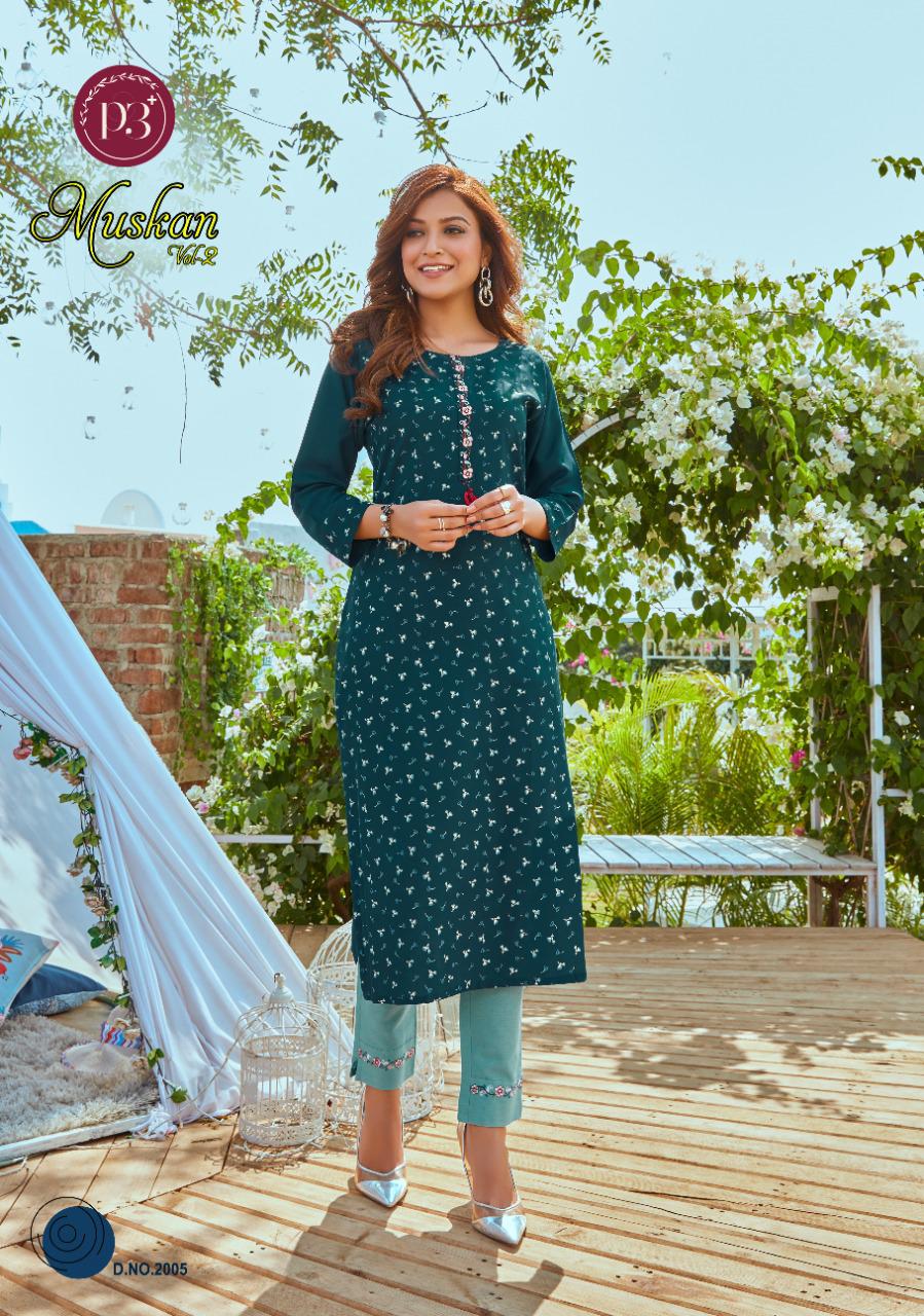 P3 Muskan 2 Latest Fancy Regular Wear Embroidery Work Rayon Kurti With Bottom Collection
