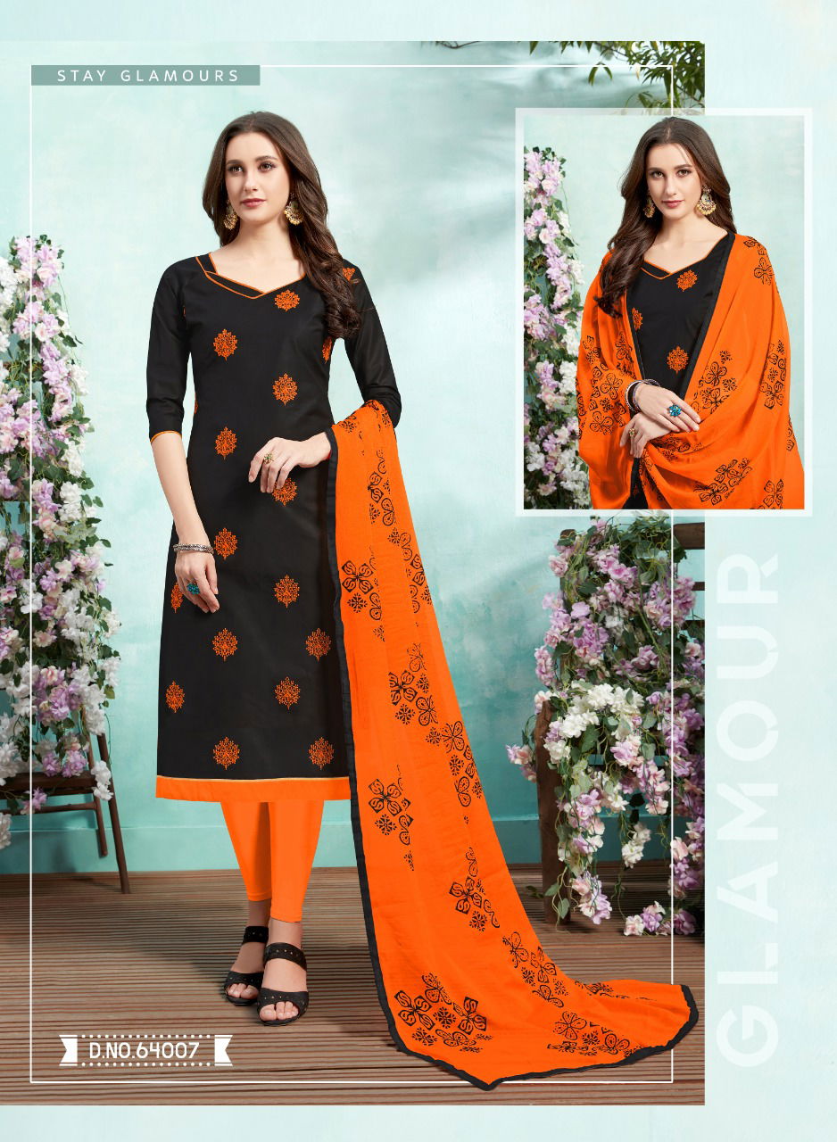 Kiss Miss 64 Designer Lawn Cotton Fancy Churidar Dress Material With Work and Four sided Lace Border Dupatta 