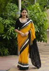 Scmd Anokhi B Linen Ikkat Printed Linen Cotton Fancy Sarees Wholesale Price In Surat