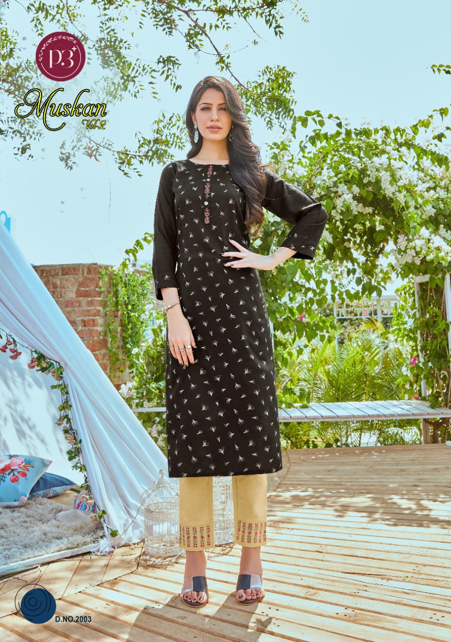 P3 Muskan 2 Latest Fancy Regular Wear Embroidery Work Rayon Kurti With Bottom Collection
