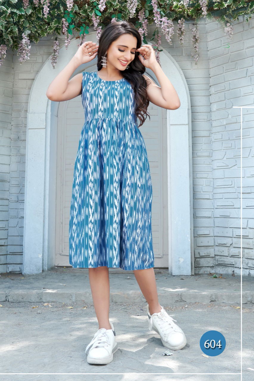 Blue Hills Ikkat Special 2 Designer Rayon Printed Fancy Kurtis Collection
