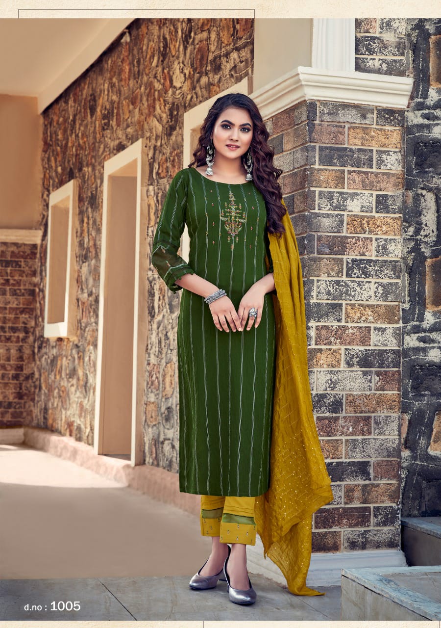 Koodee Saheli 11 Fancy Festive Wear Pure Nylon Viscose With Stripe Embroidered Ready Made Collection
