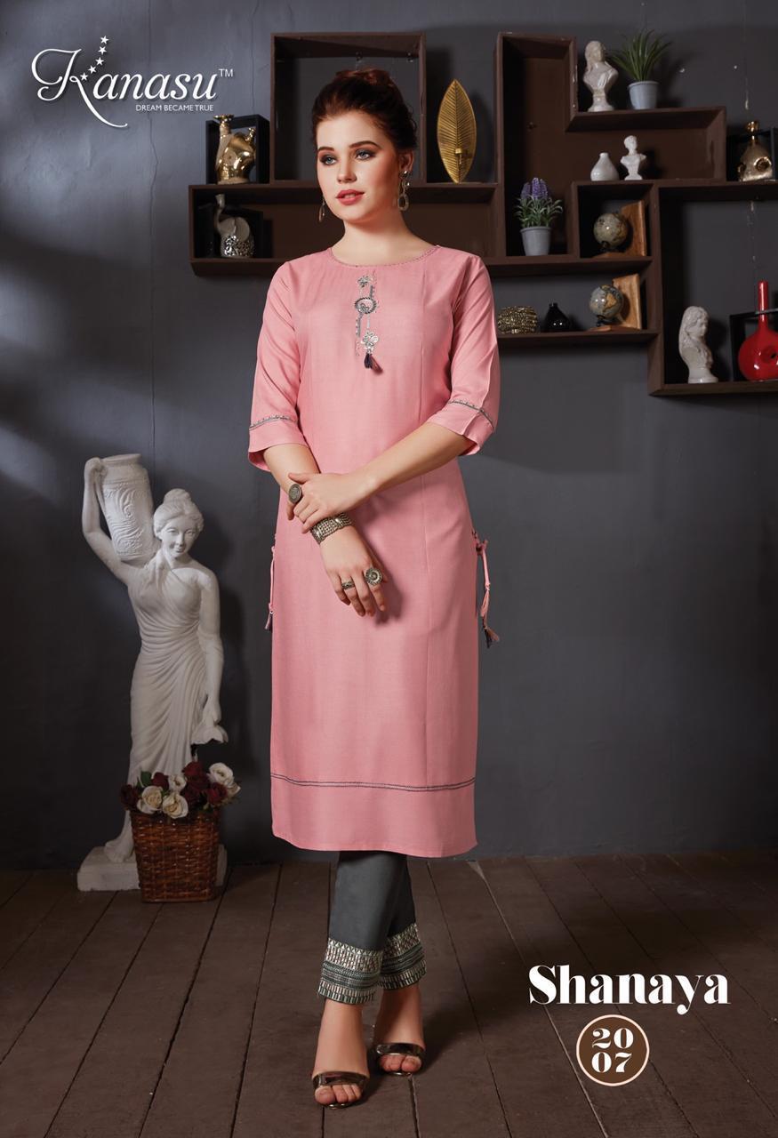Kanasu Shanaya Latest Designer Party Wear Heavy Rayon Kurtis Collection With Pant 