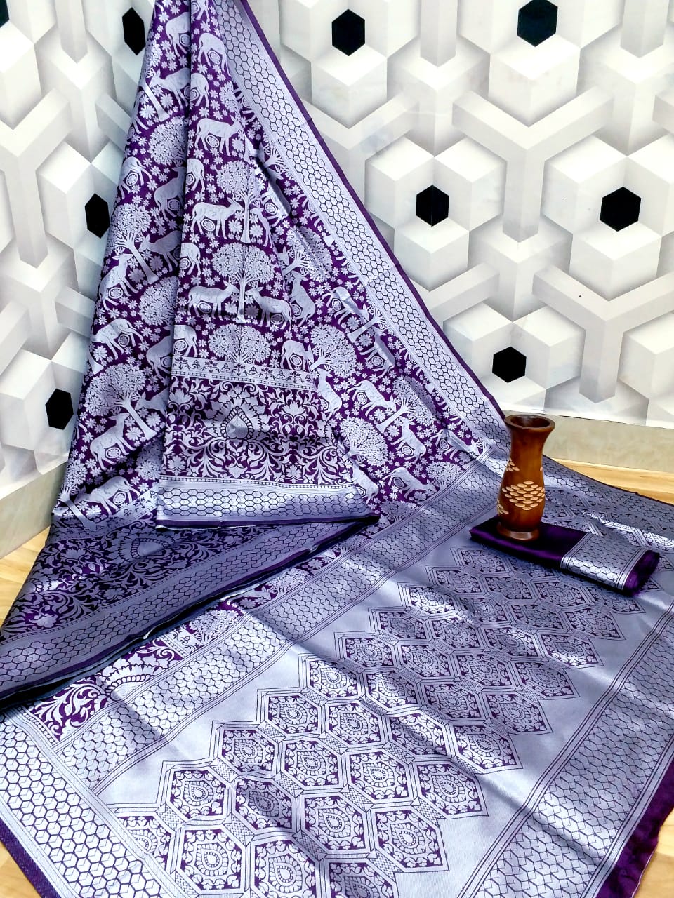 Latest Designer Wedding Wear Party Wear Silver Heavy Designer Printed Kanjivaram Saree Collection 