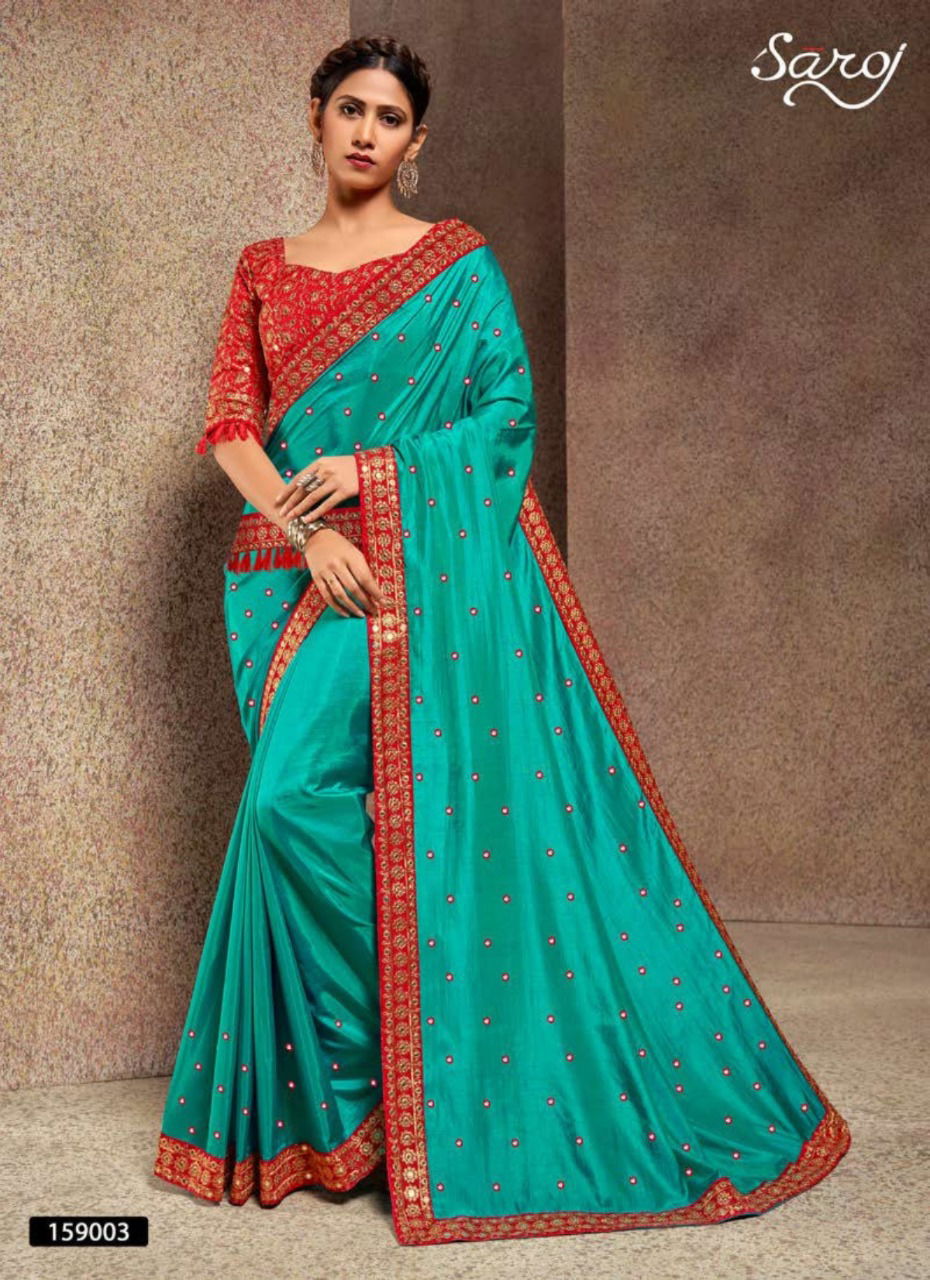 Saroj Designer Fancy Festive Wear Aanchal With Heavy Embroidery Work Silk Sarees Collection
