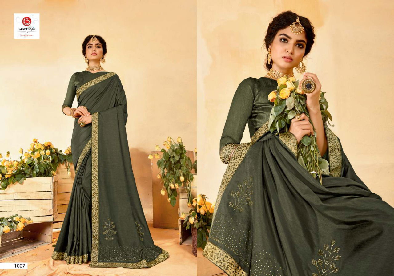 SEEMAYA SIYA Latest fancy Designer party Wear Dola Silk With fancy Border With Swarovski Diamond Work Saree Collection