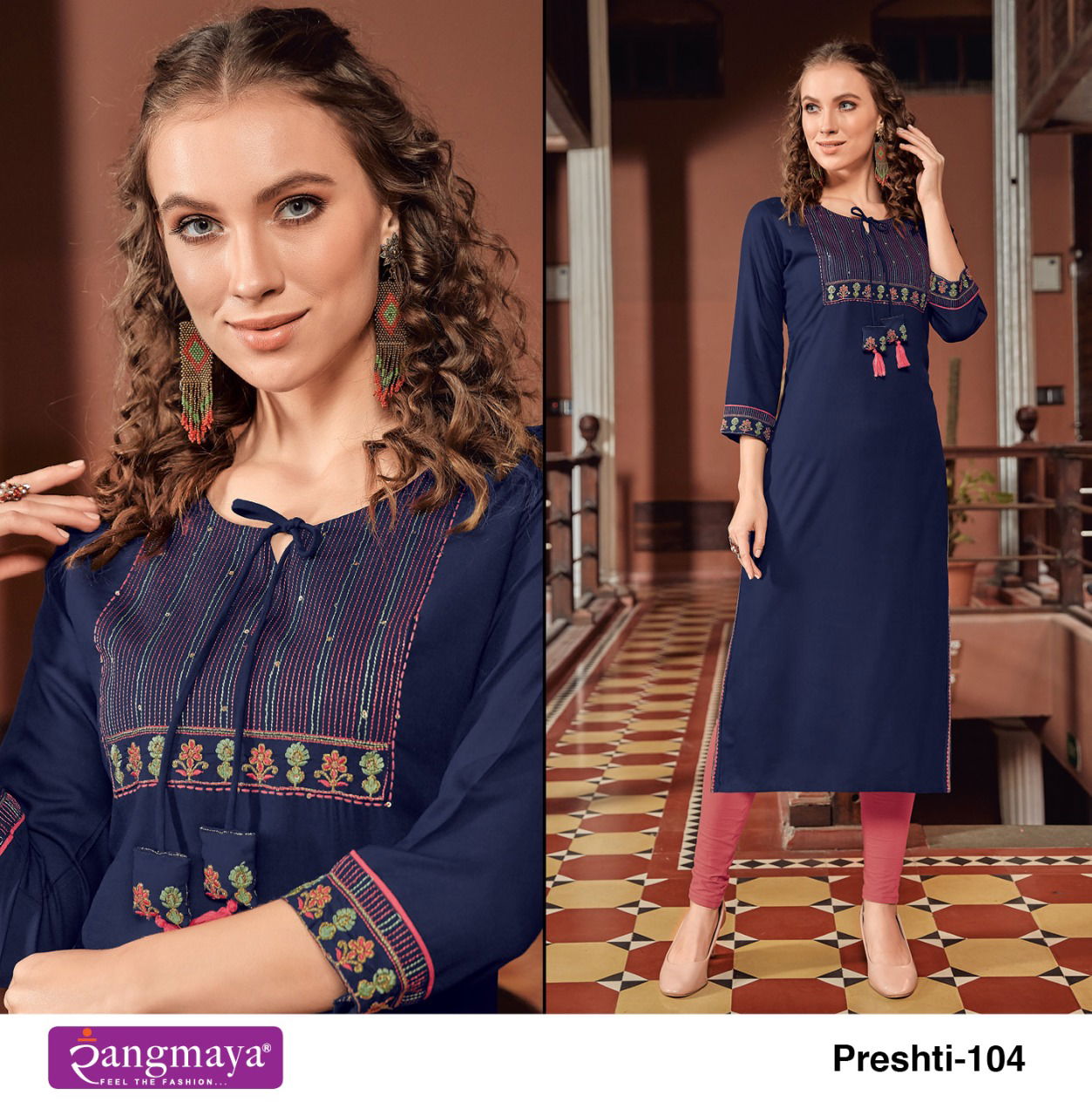 Rangmaya Preshti Fancy Wear Ethnic Wear Rayon Long Designer Kurtis Collection
