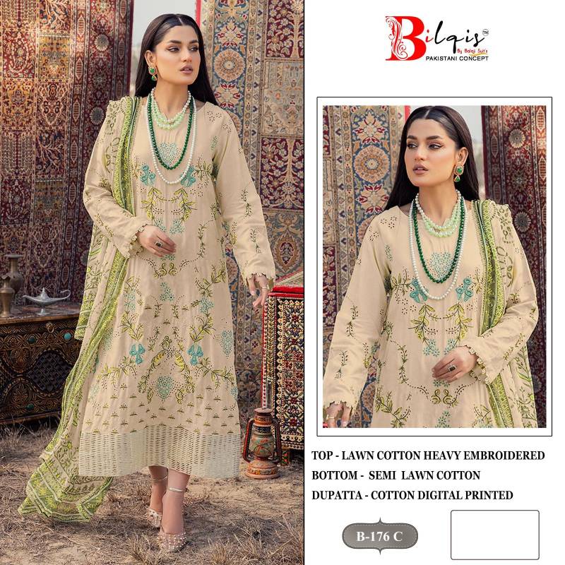 Bilqis B 176 Lawn Cotton Pakistani Salwar Kameez Exporters In India
