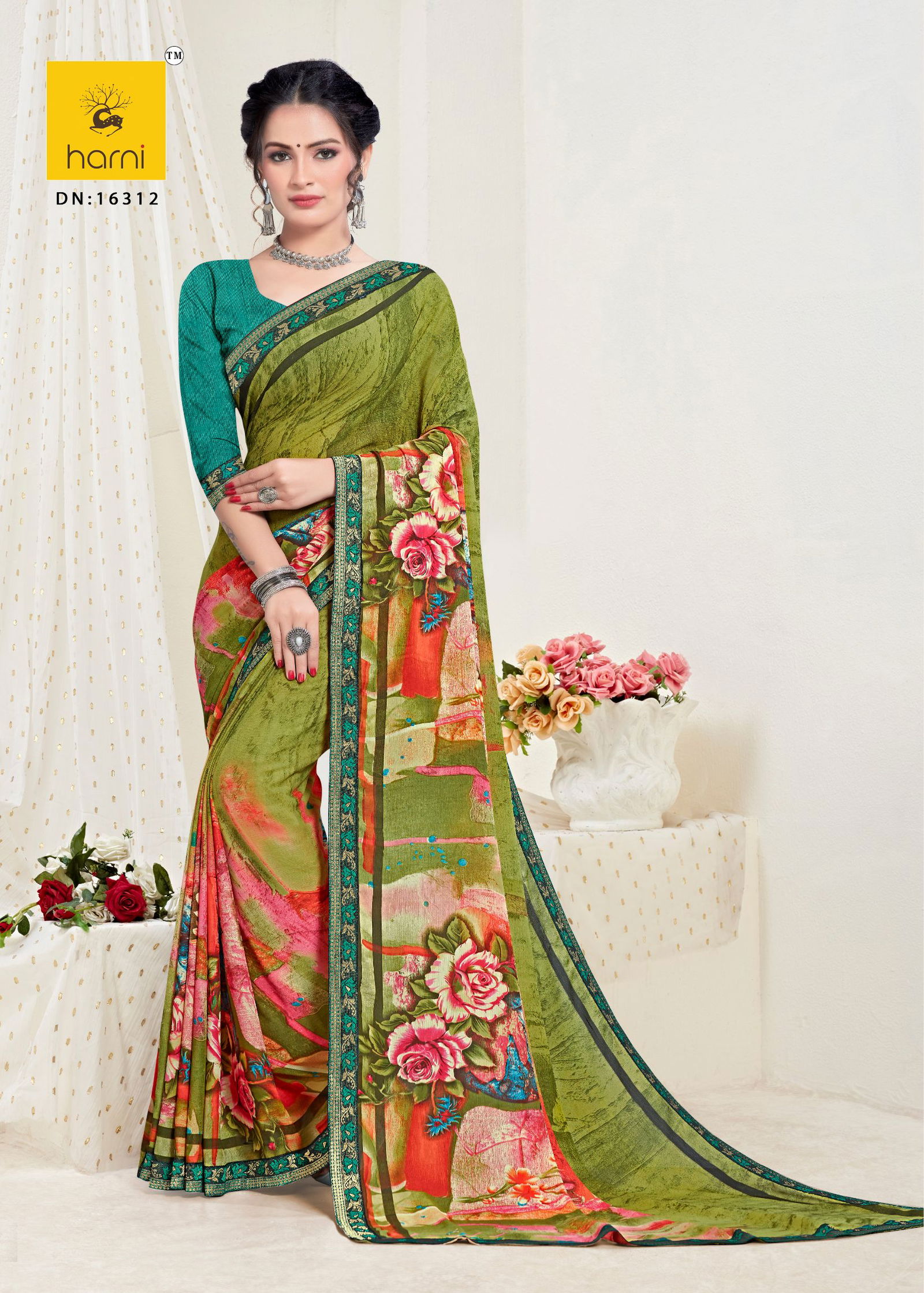 Harni Kashi Latest fancy Casual Regular Wear Printed Georgette Sarees Collection