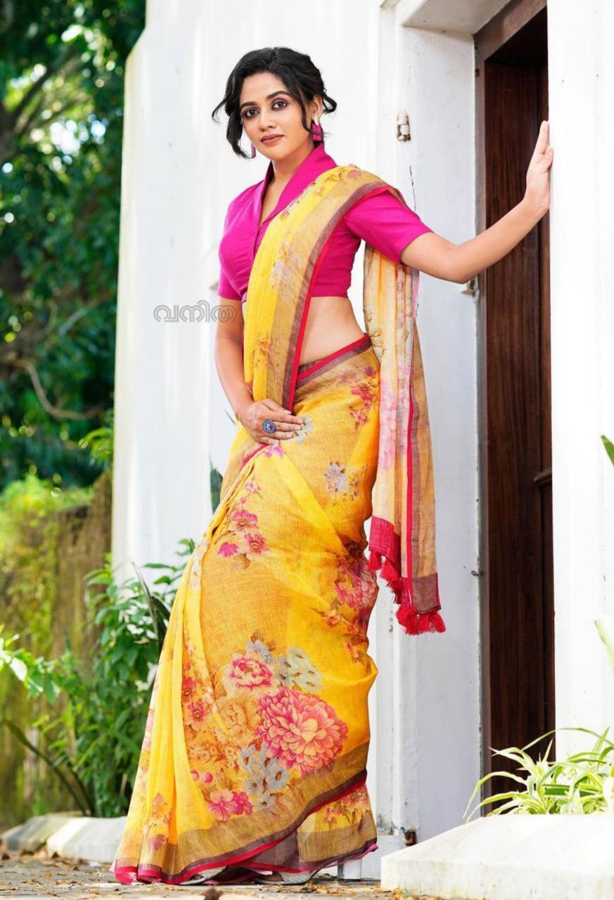 Mg 218 Linen Print Designer Saree catalog