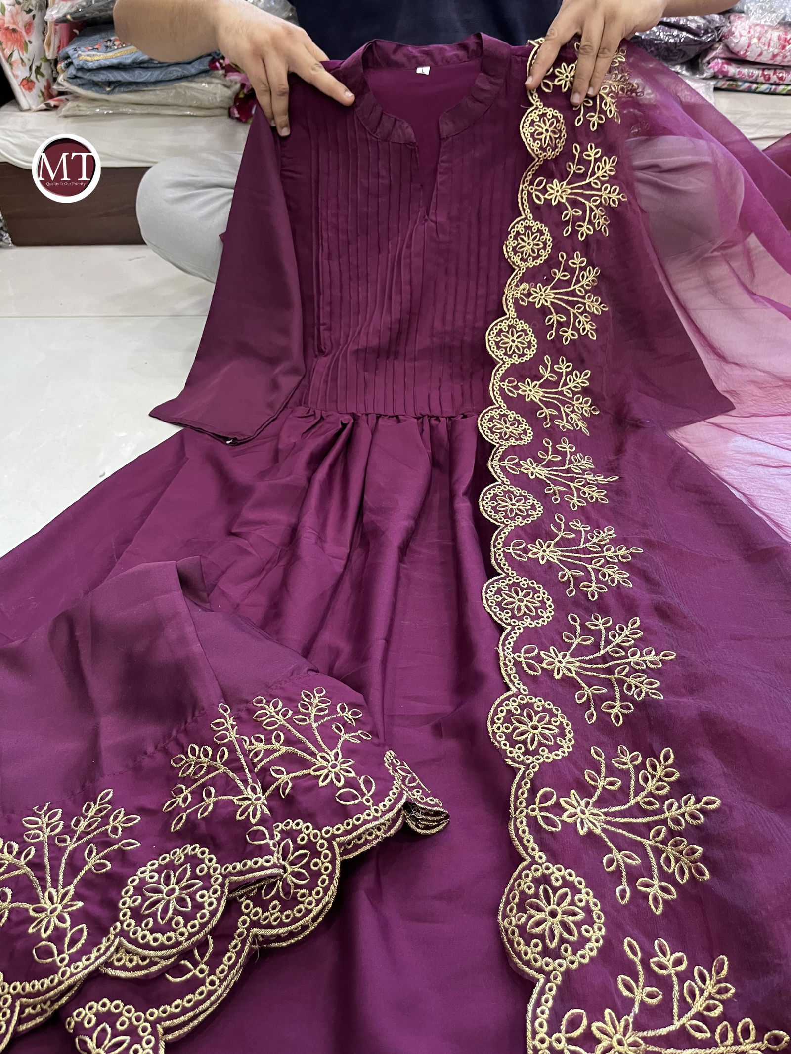 Akshar Designer Cotton SIlk Kurti With Bottom Dupatta